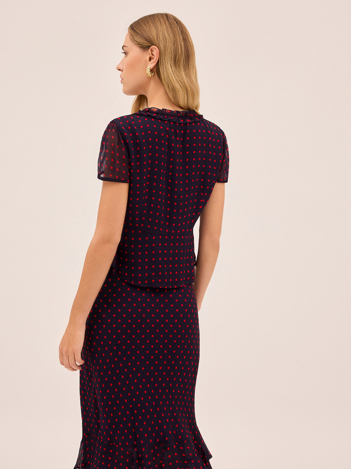 Cecily Navy Pin Dot Print Top