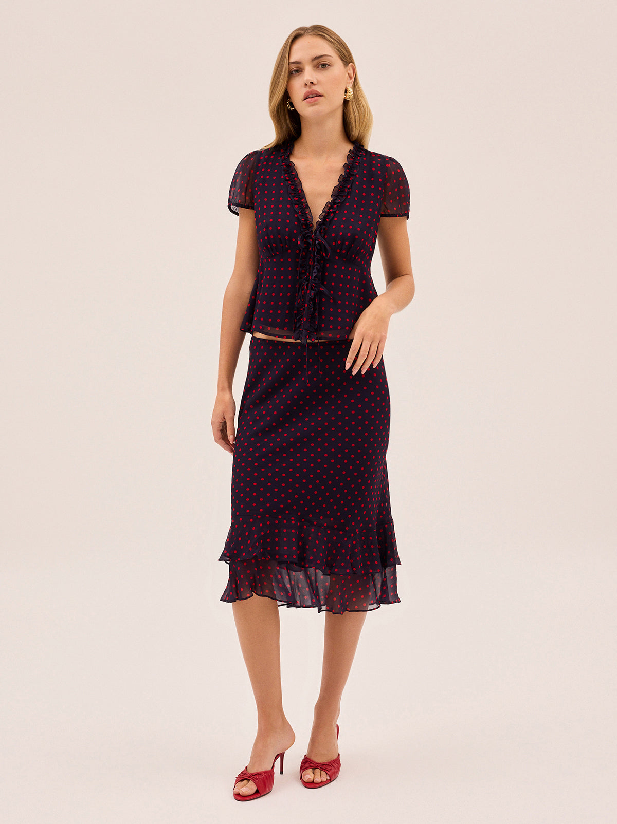Freya Navy Pin Dot Print Skirt