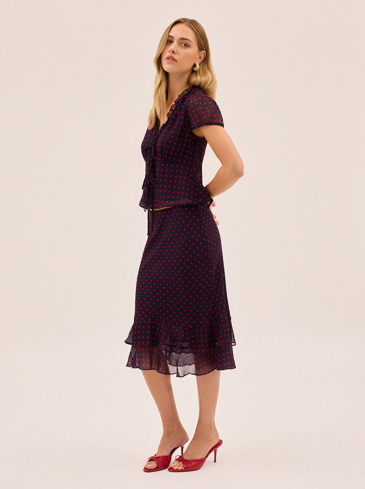 Cecily Navy Pin Dot Print Top