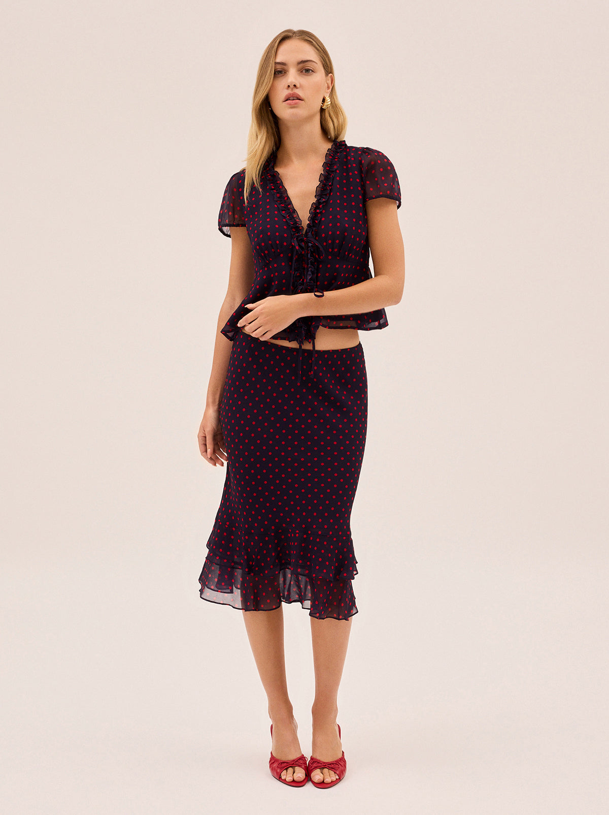 Freya Navy Pin Dot Print Skirt