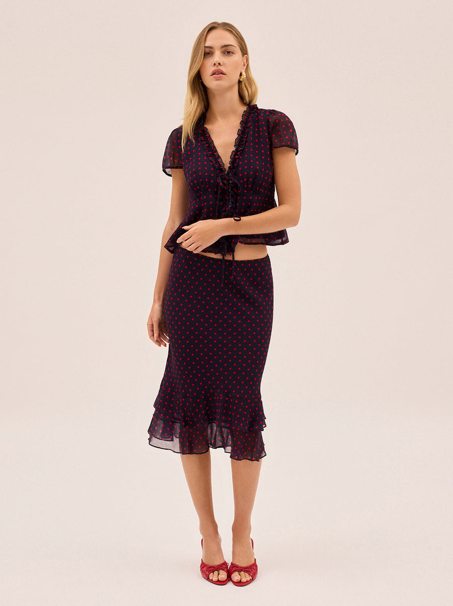 Freya Navy Pin Dot Print Skirt