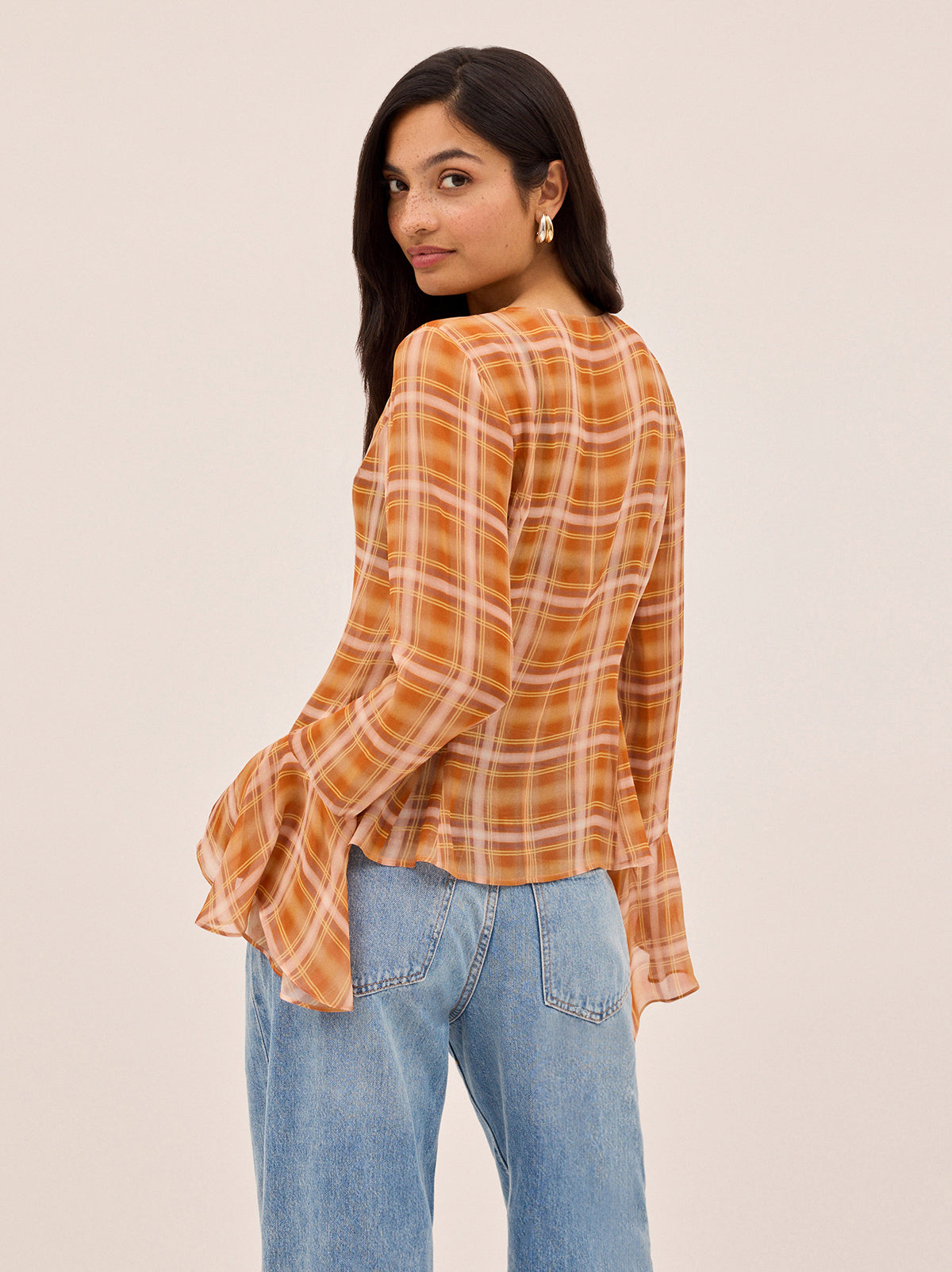 Chantelle Apricot Check Print Top