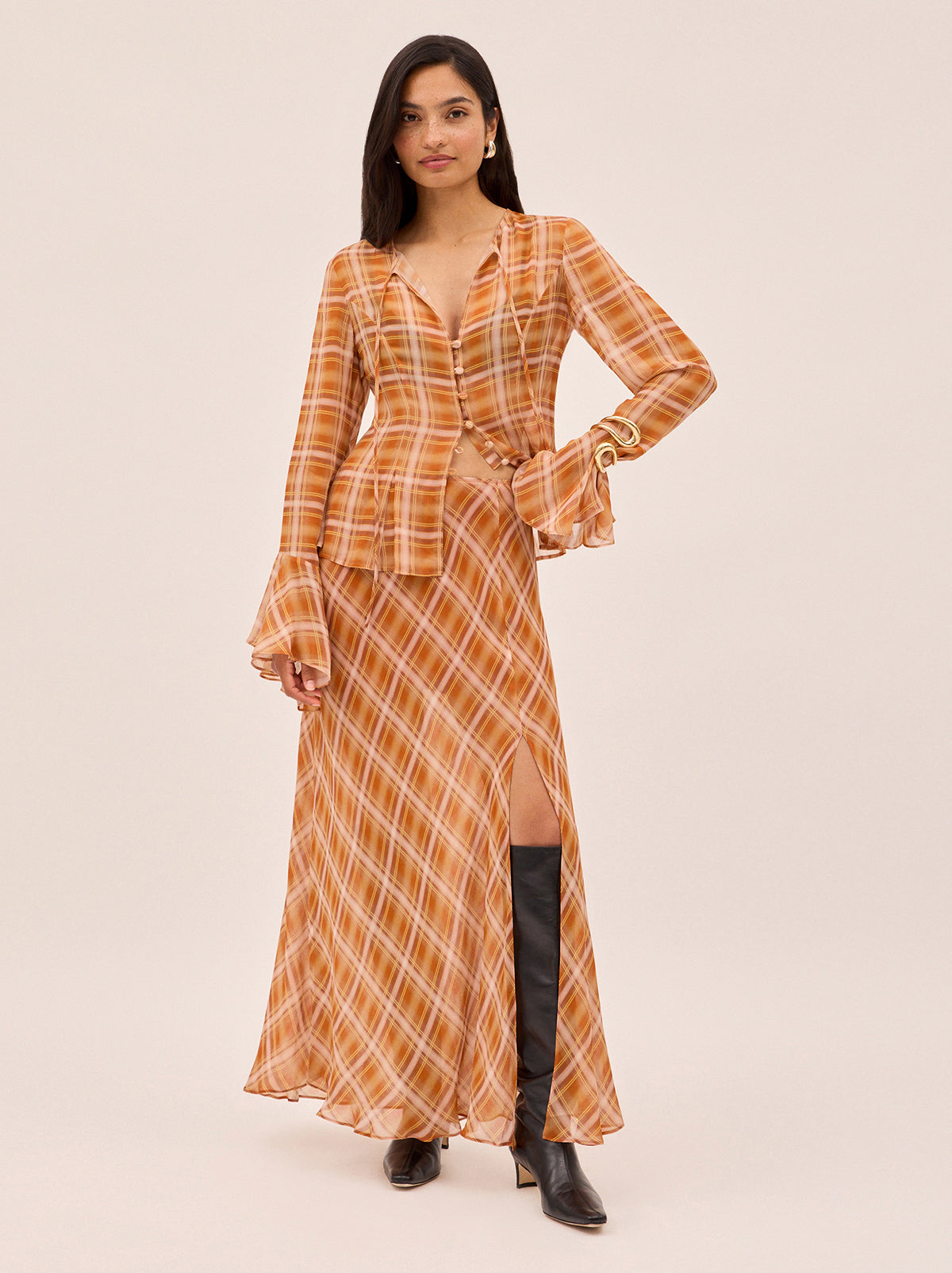 Chantelle Apricot Check Print Top