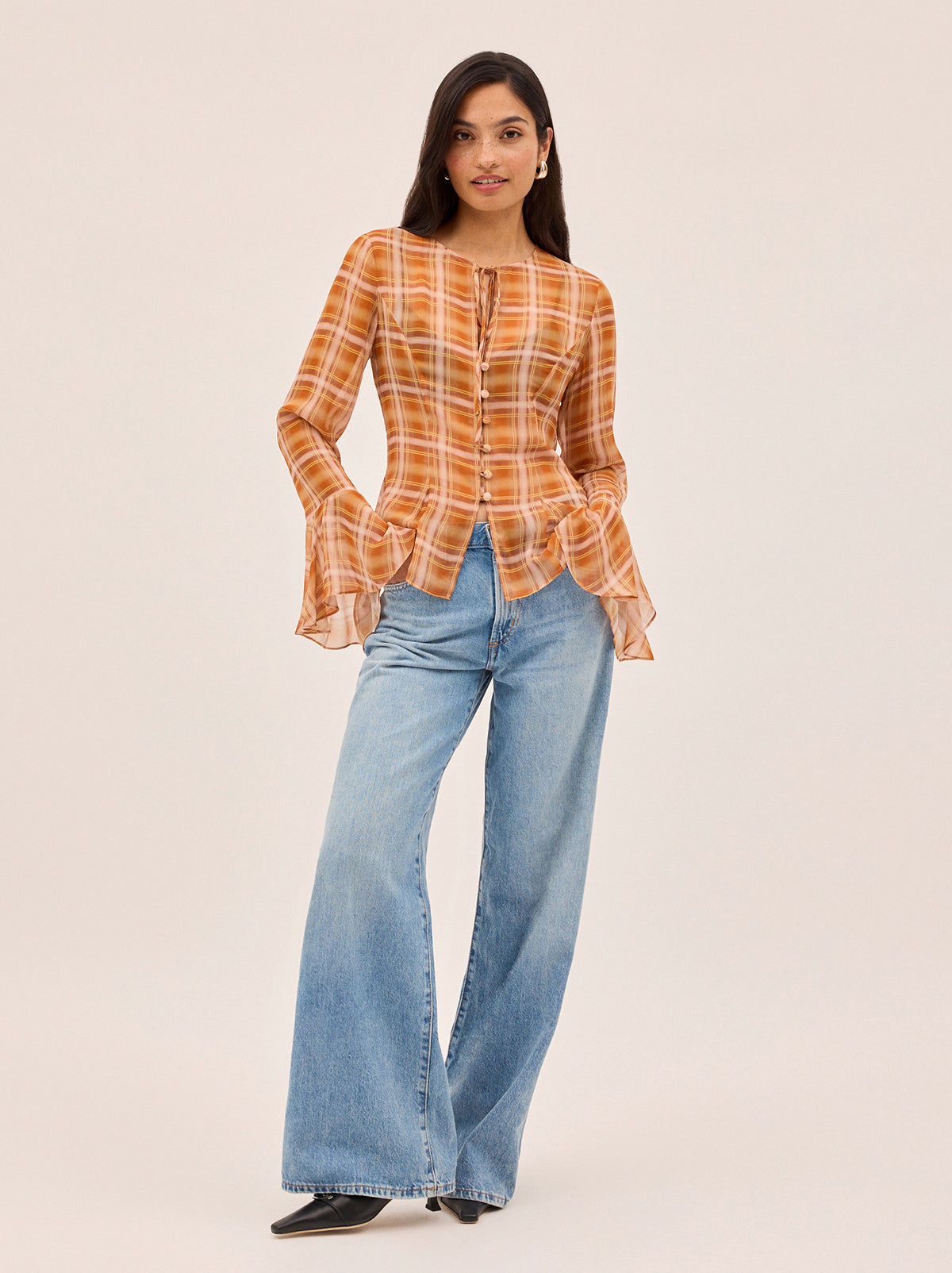 Chantelle Apricot Check Print Top