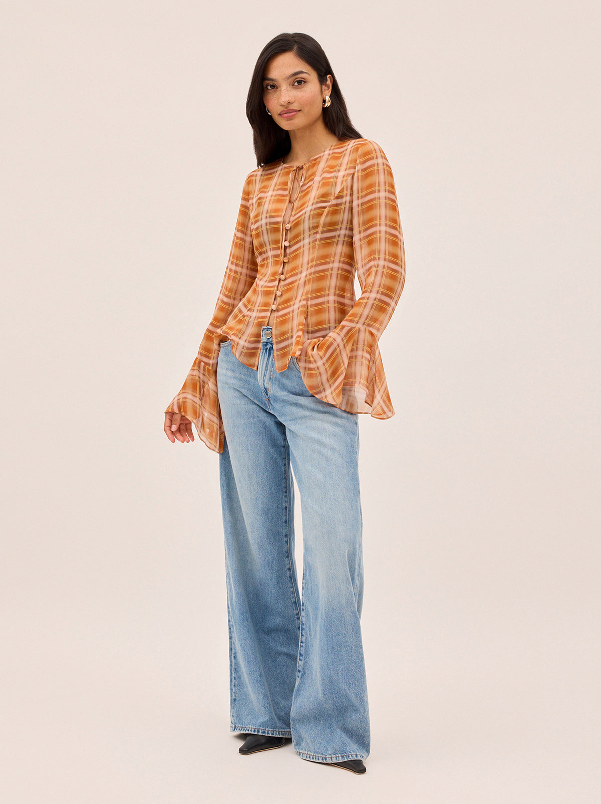 Chantelle Apricot Check Print Top
