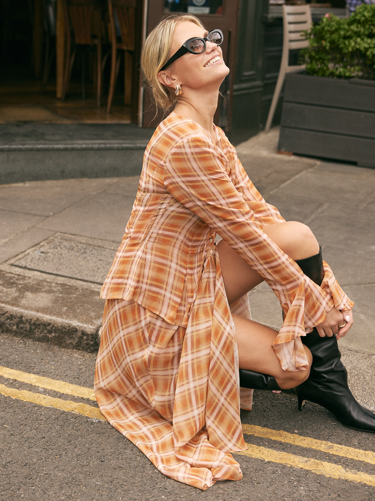 Zoe Apricot Check Print Skirt