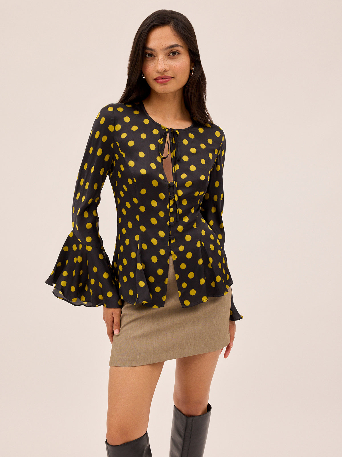 Chantelle Black Polka Dot Satin Top