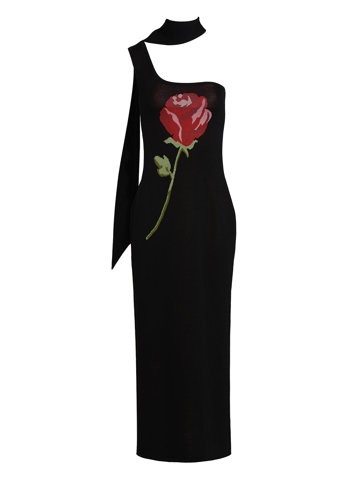 Chloe Black Rose One Shoulder Knit Dress