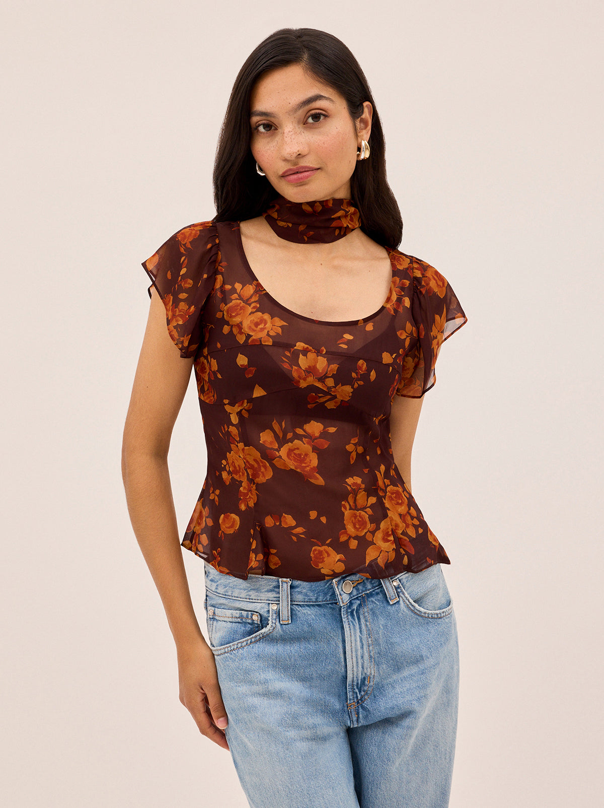 Clementina Autumn Rose Print Top