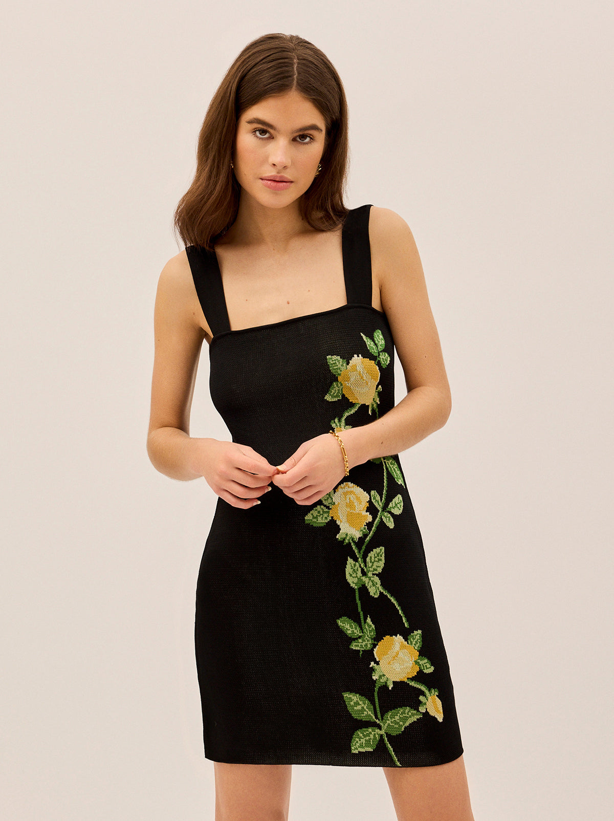 Corrine Black Rose Knit Mini Dress