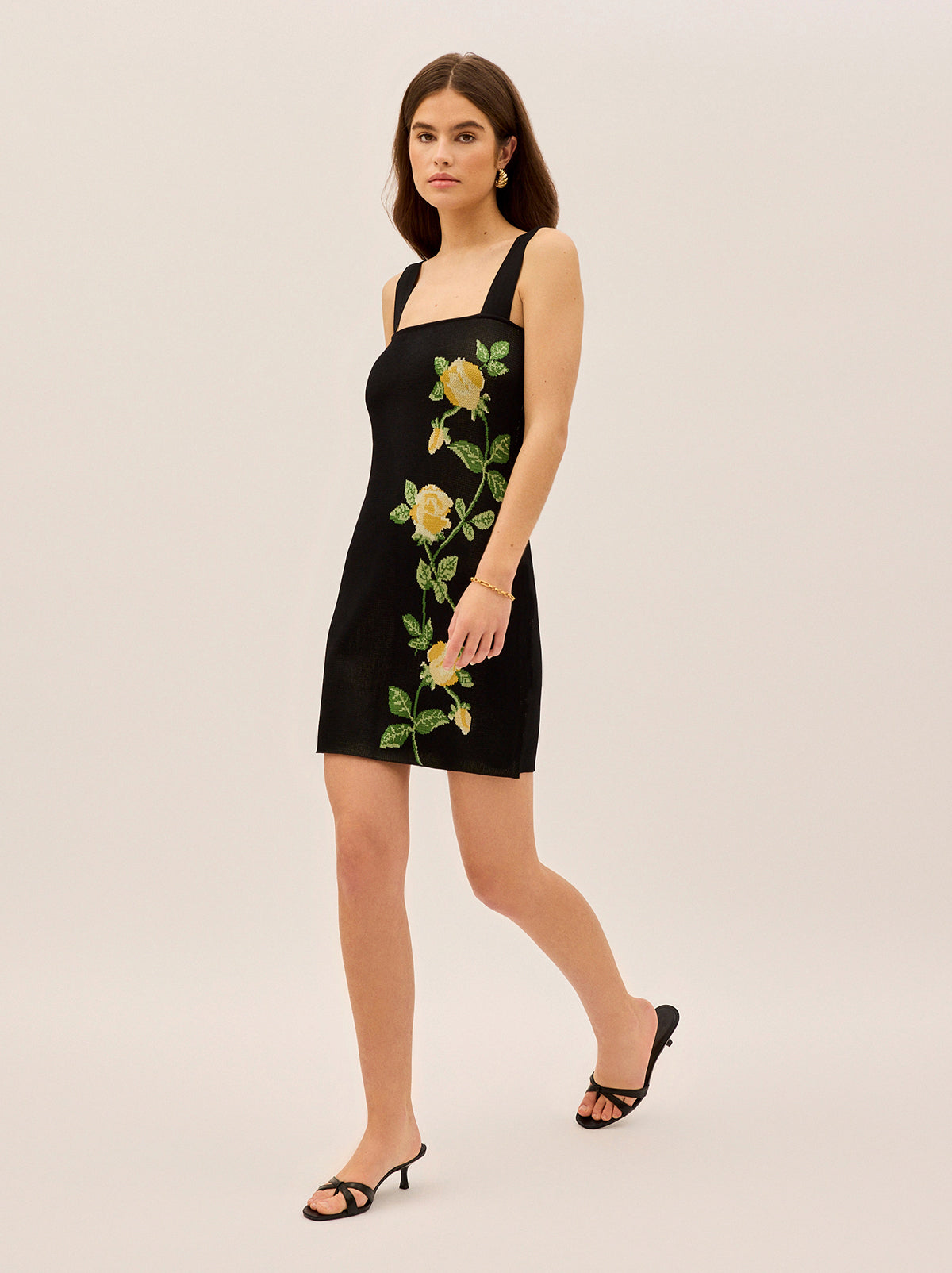 Corrine Black Rose Knit Mini Dress