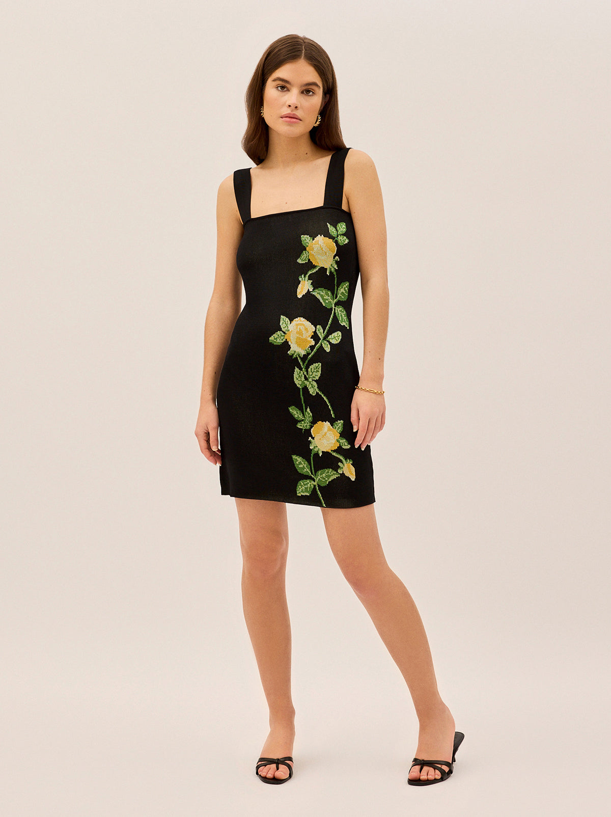Corrine Black Rose Knit Mini Dress