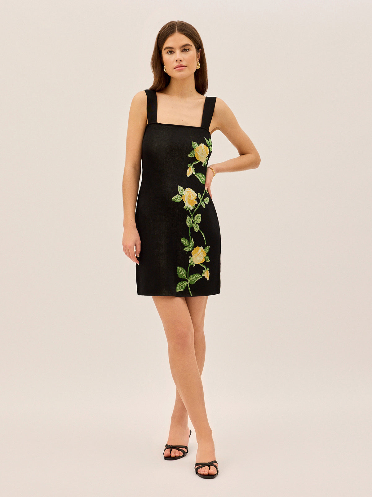 Corrine Black Rose Knit Mini Dress