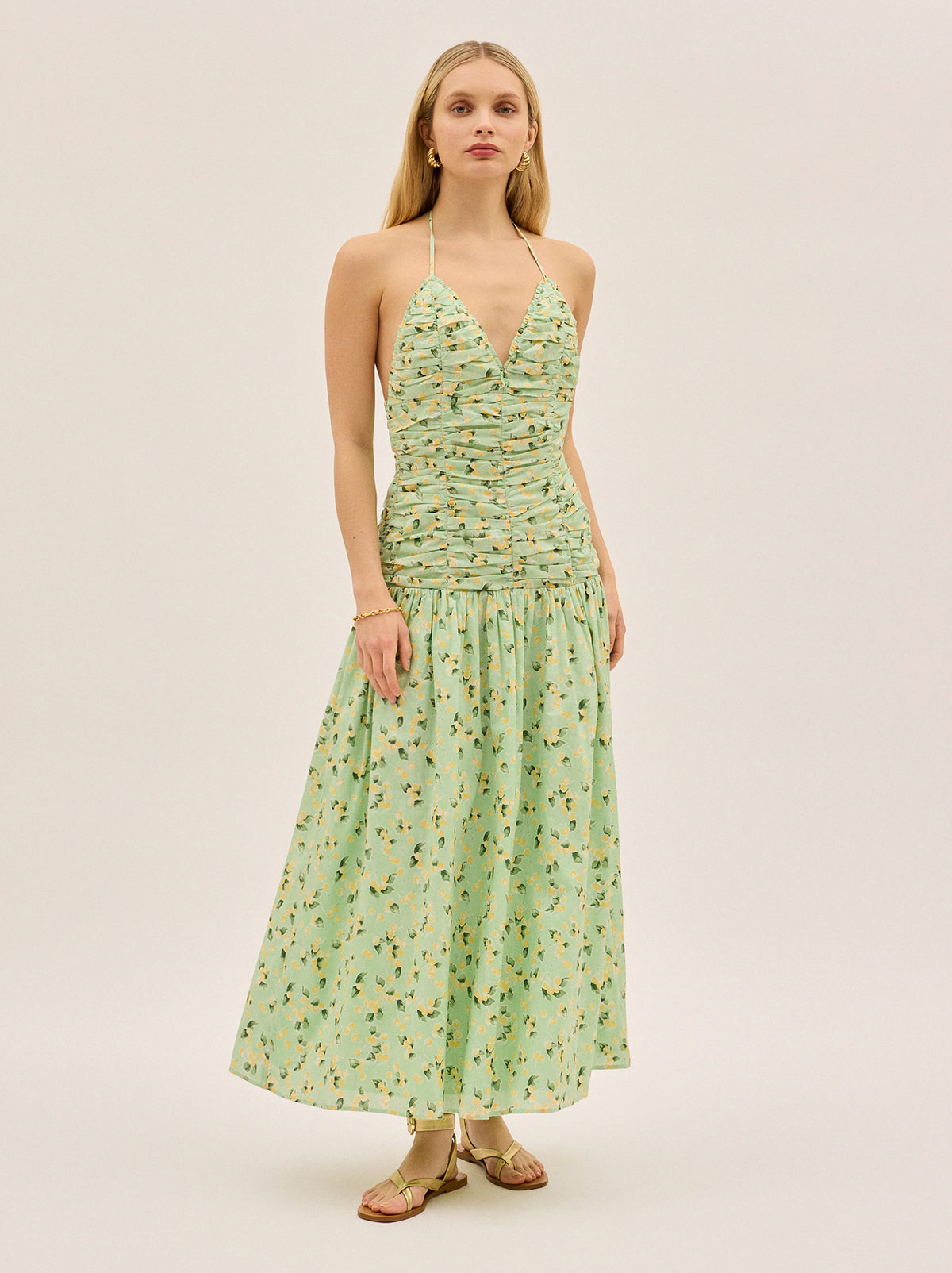 Cynthia Green Cherry Print Halterneck Dress