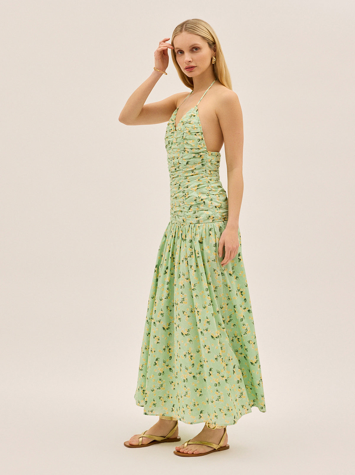 Cynthia Green Cherry Print Halterneck Dress