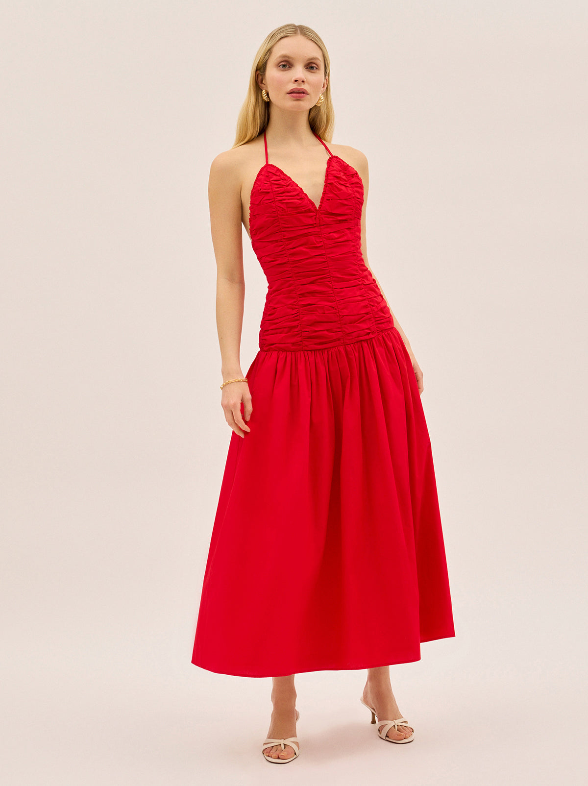 Cynthia Red Cotton Halterneck Dress