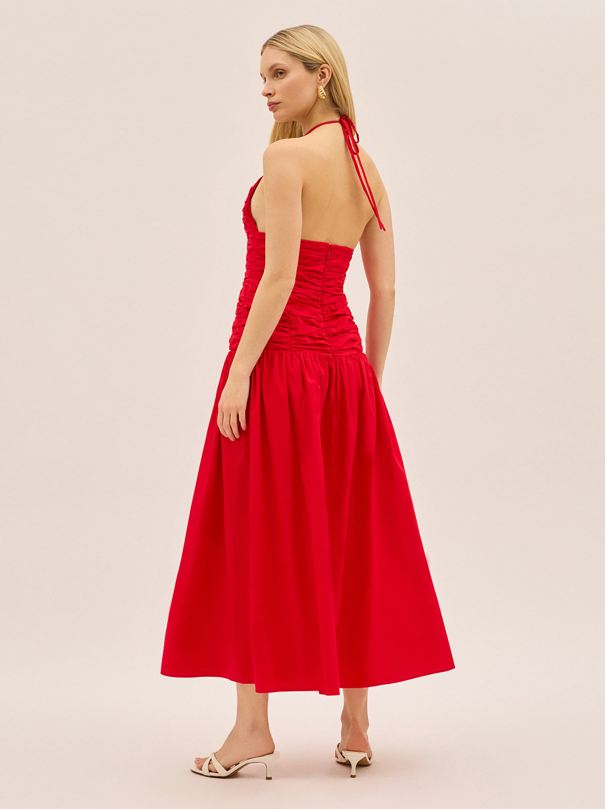 Cynthia Red Cotton Halterneck Dress