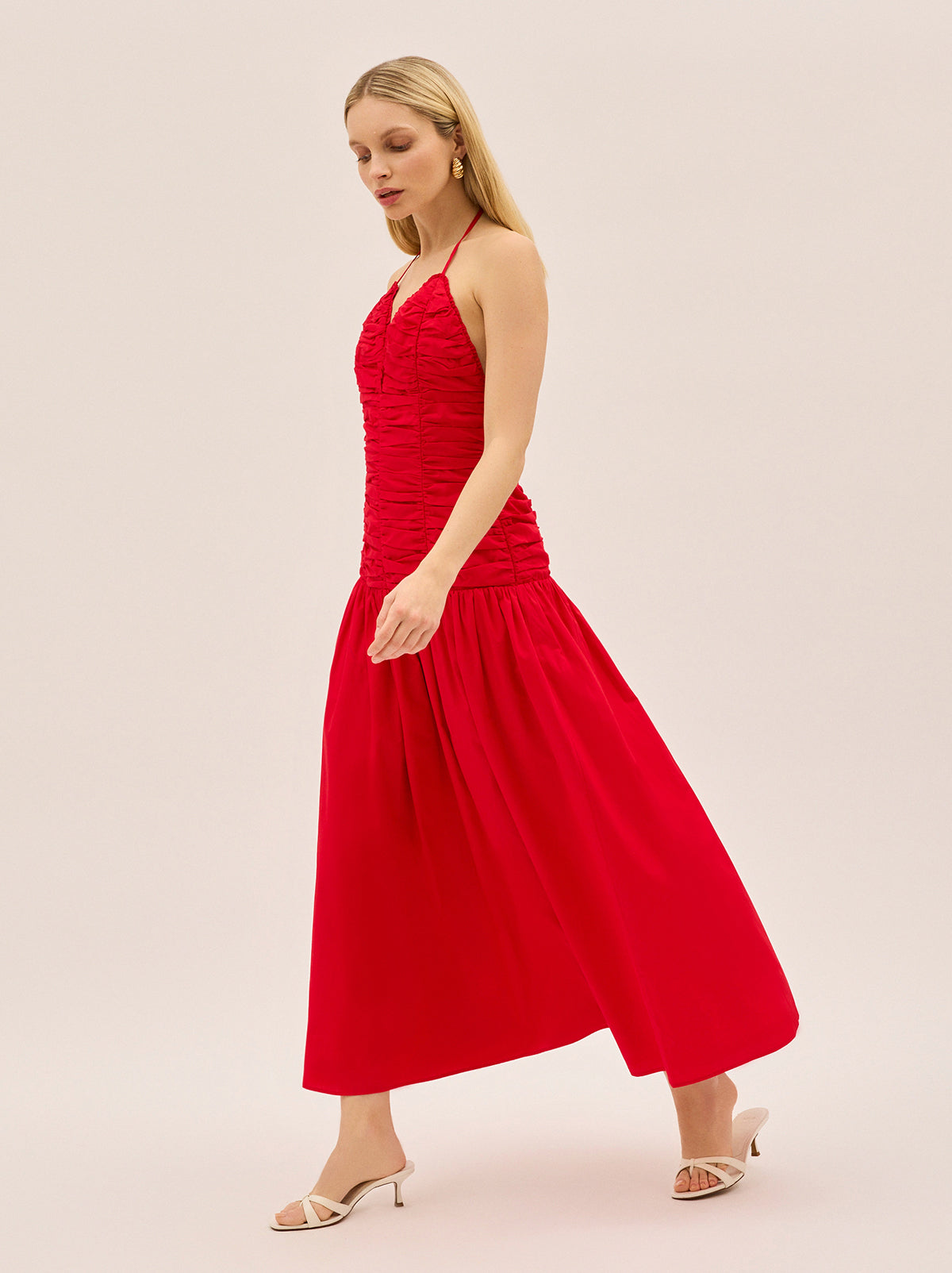 Cynthia Red Cotton Halterneck Dress