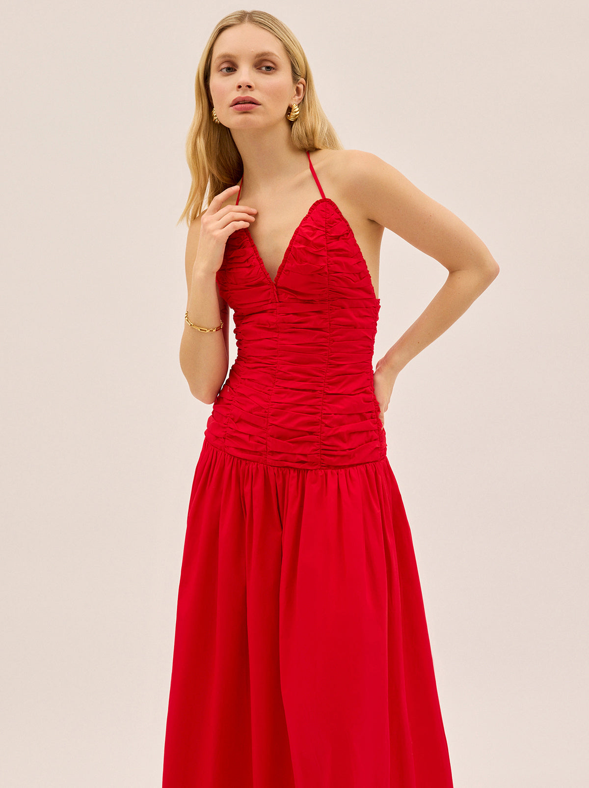 Cynthia Red Cotton Halterneck Dress