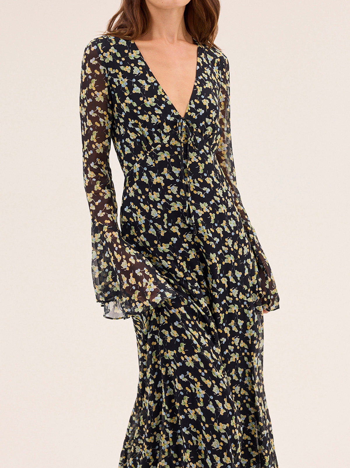Dahlia Black Cherry Print Maxi Dress