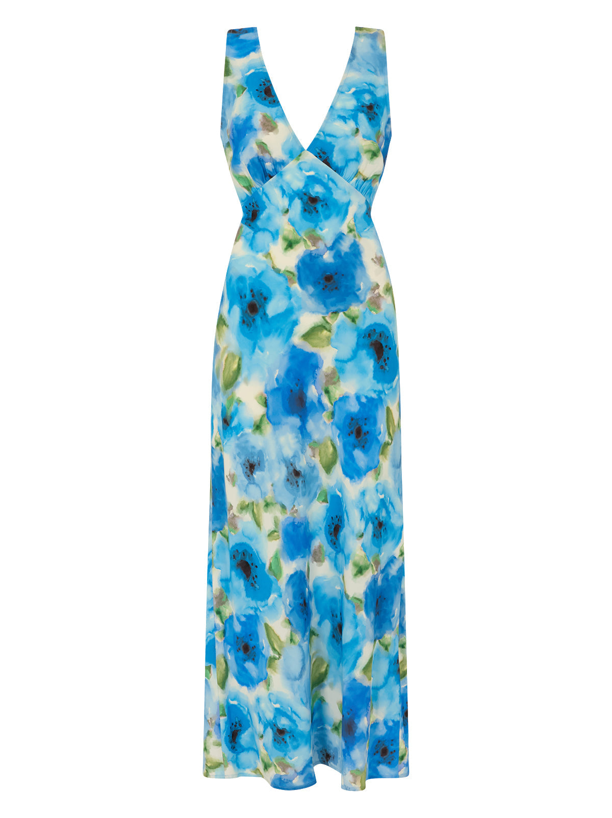 Danna Blue Watercolour Poppy Print Dress