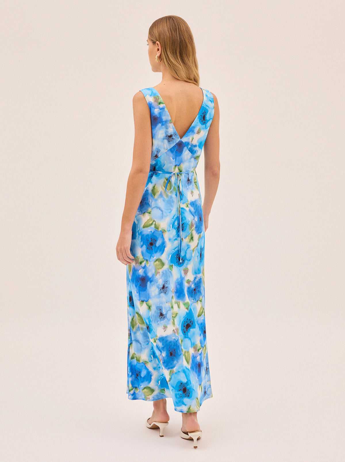 Danna Blue Watercolour Poppy Print Dress