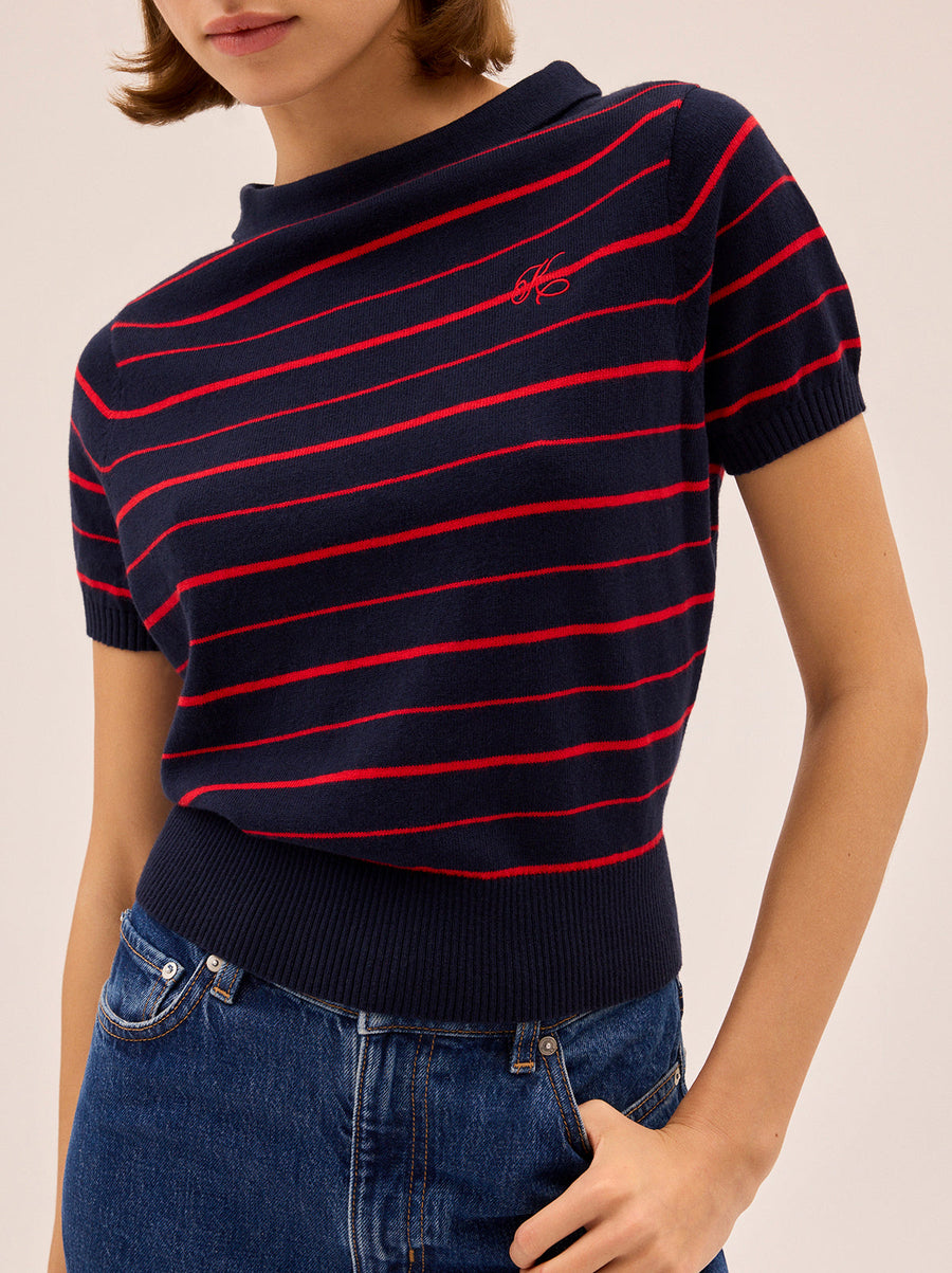 Devon Navy Striped Knit Top