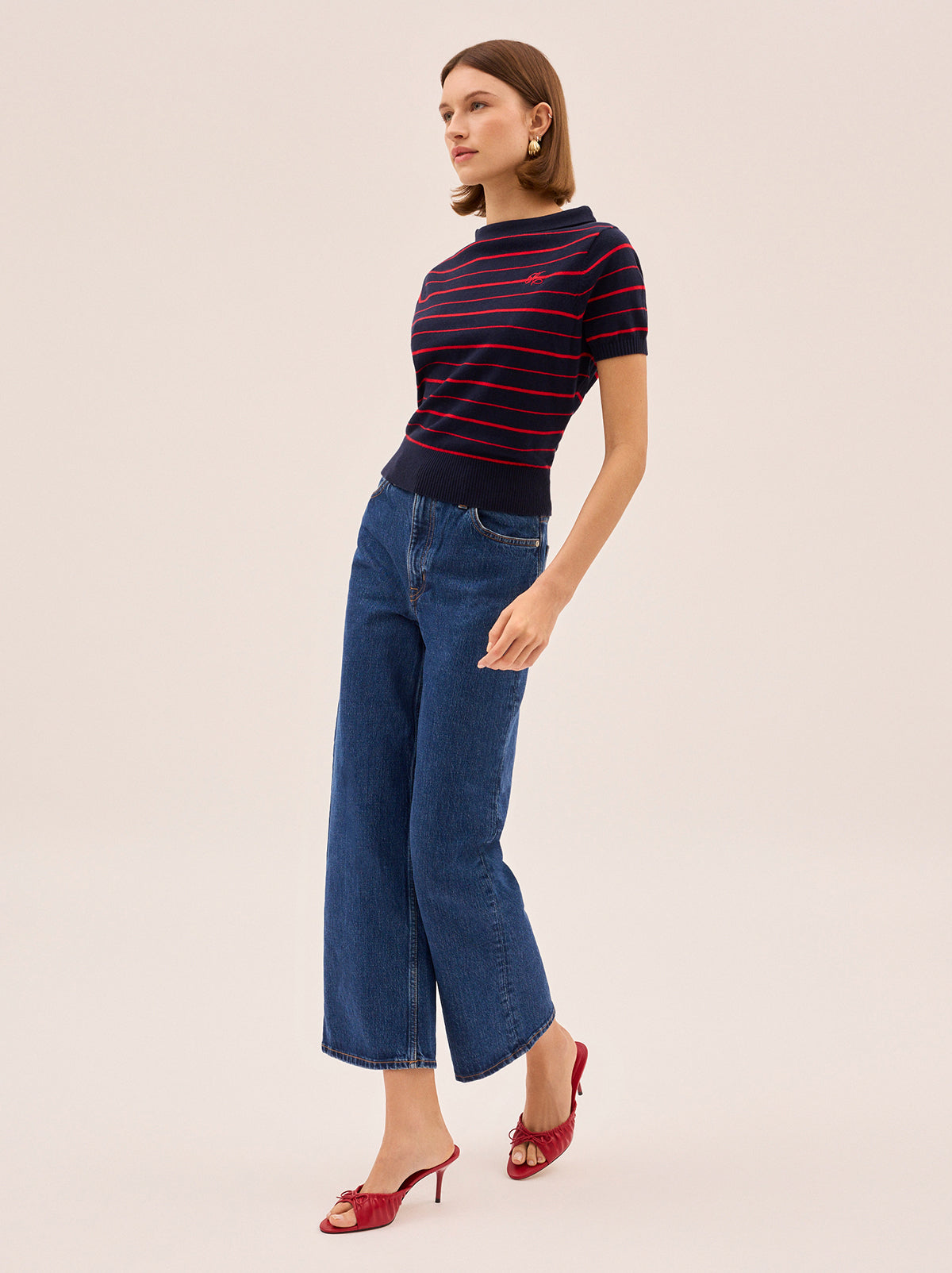 Devon Navy Striped Knit Top