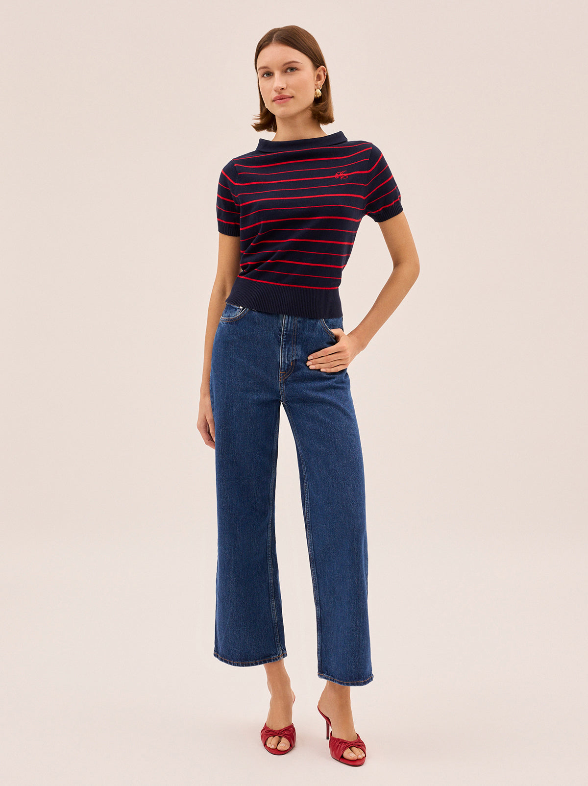 Devon Navy Striped Knit Top
