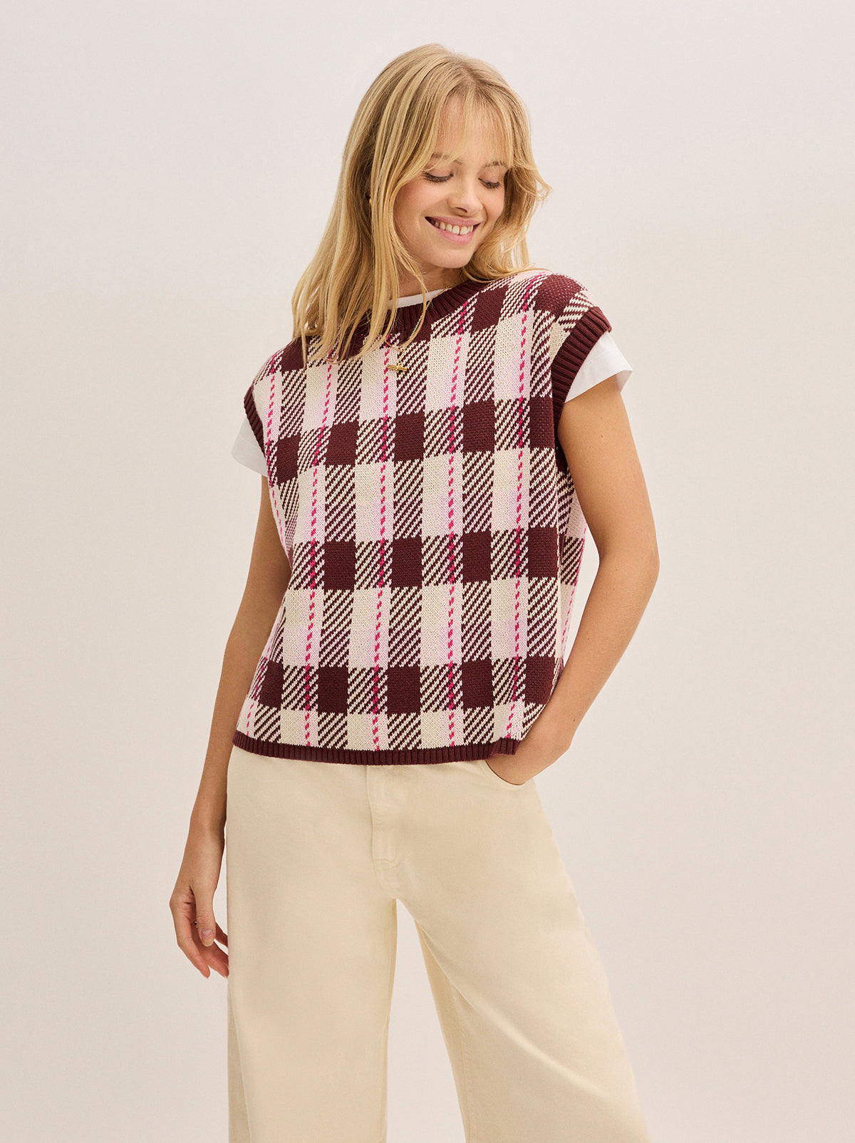 Dree Pink Check Vest