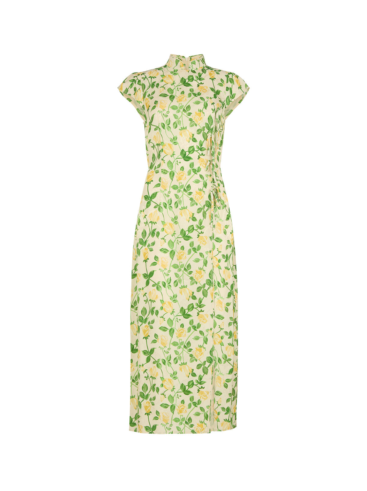Elena Yellow Rose Printed Jacquard Dress