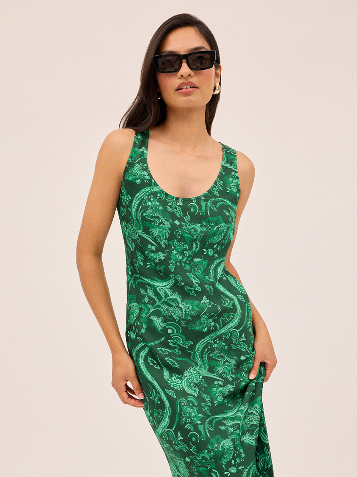 Elise Green Phoenix Print Dress