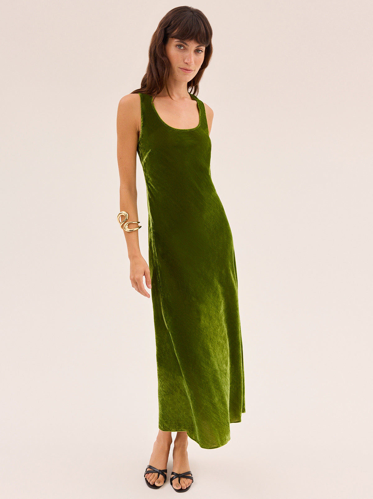 Elise Olive Velvet Dress