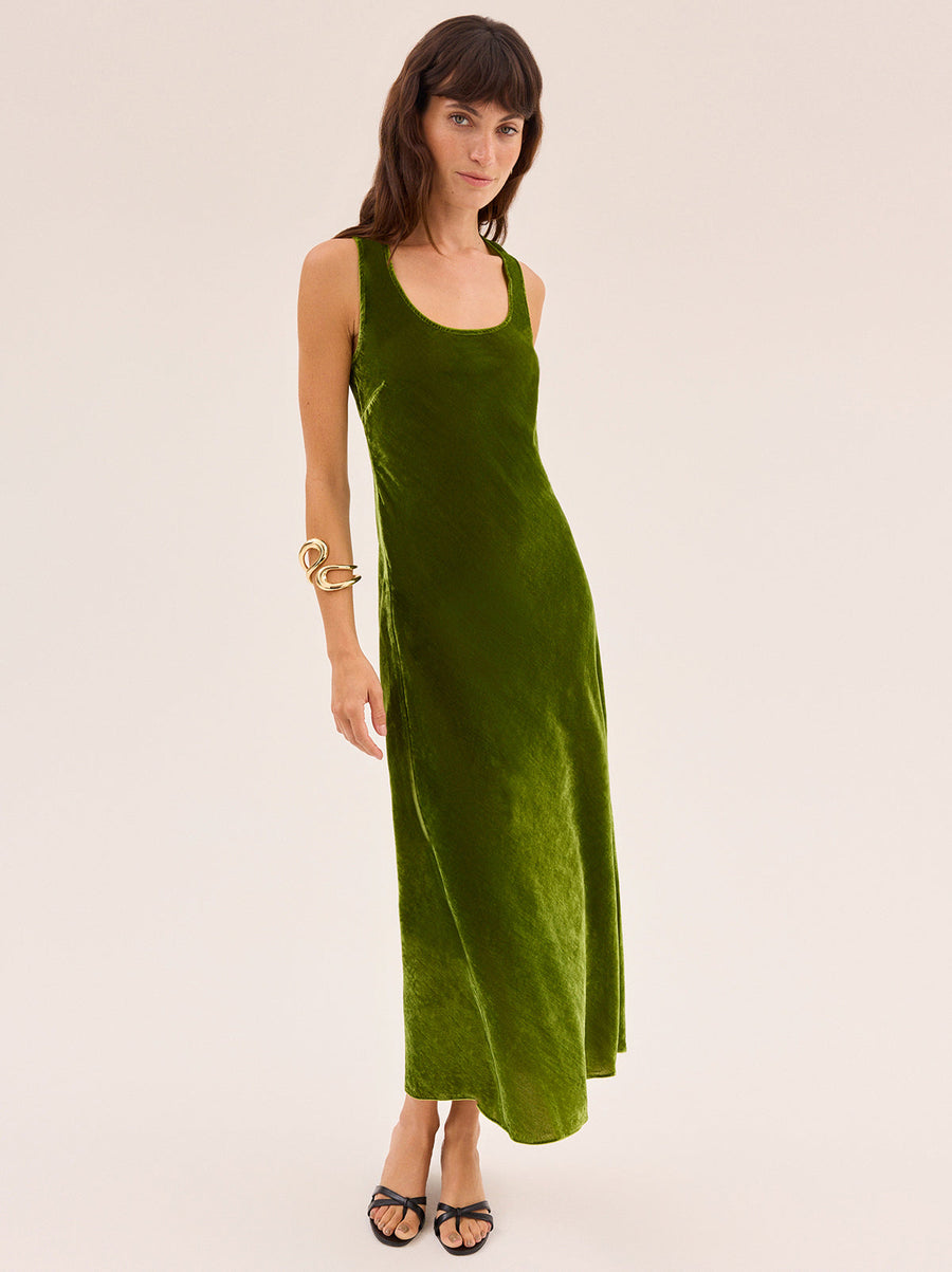 Elise Olive Velvet Dress