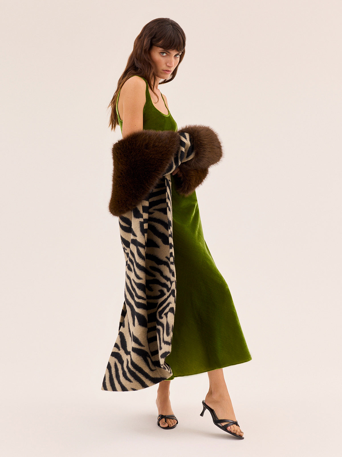 Elise Olive Velvet Dress