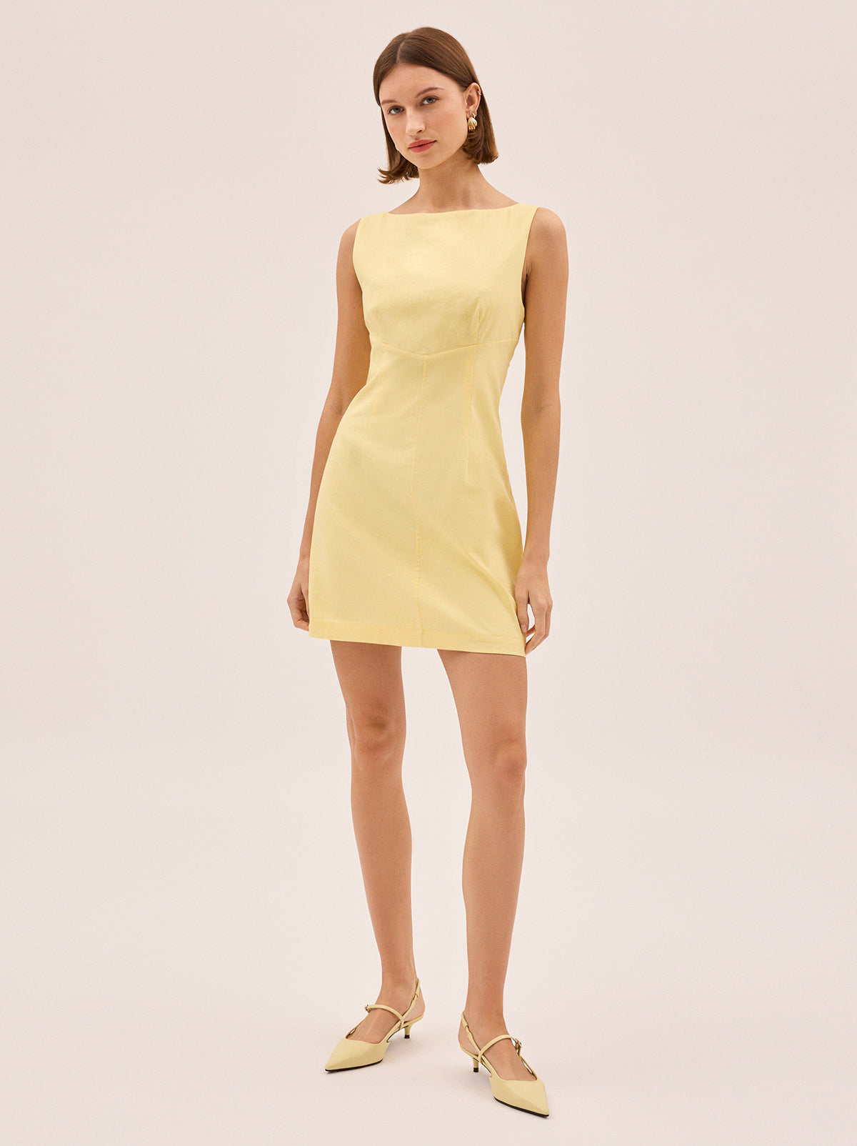 Elodie Pastel Yellow Cotton Linen Mini Dress