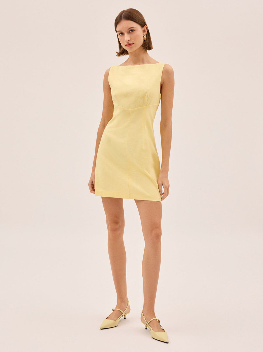 Elodie Pastel Yellow Cotton Linen Mini Dress