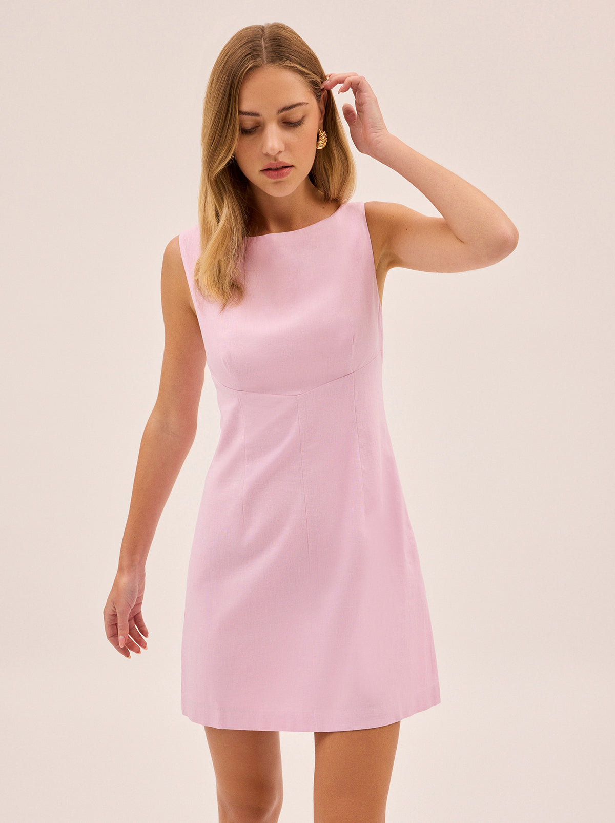 Elodie Pink Cotton Linen Mini Dress