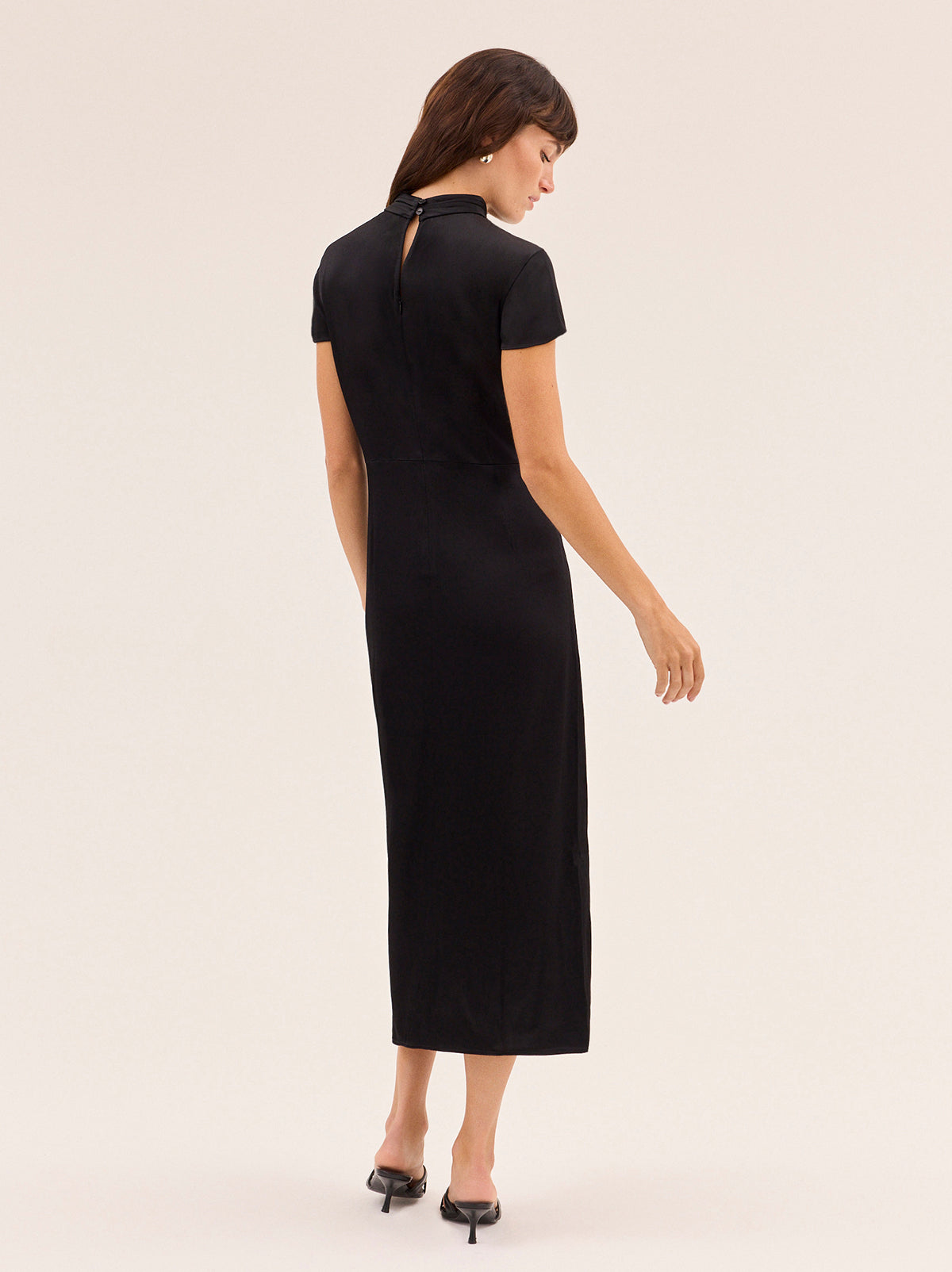 Elspeth Black Satin Embroidered Dress