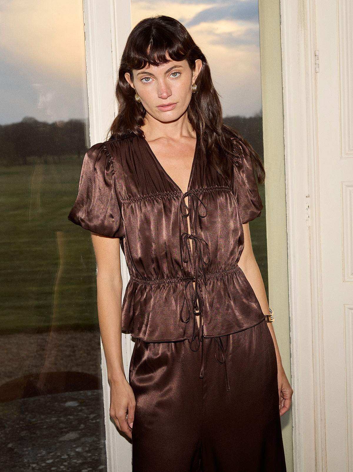 Emma Chocolate Satin Top