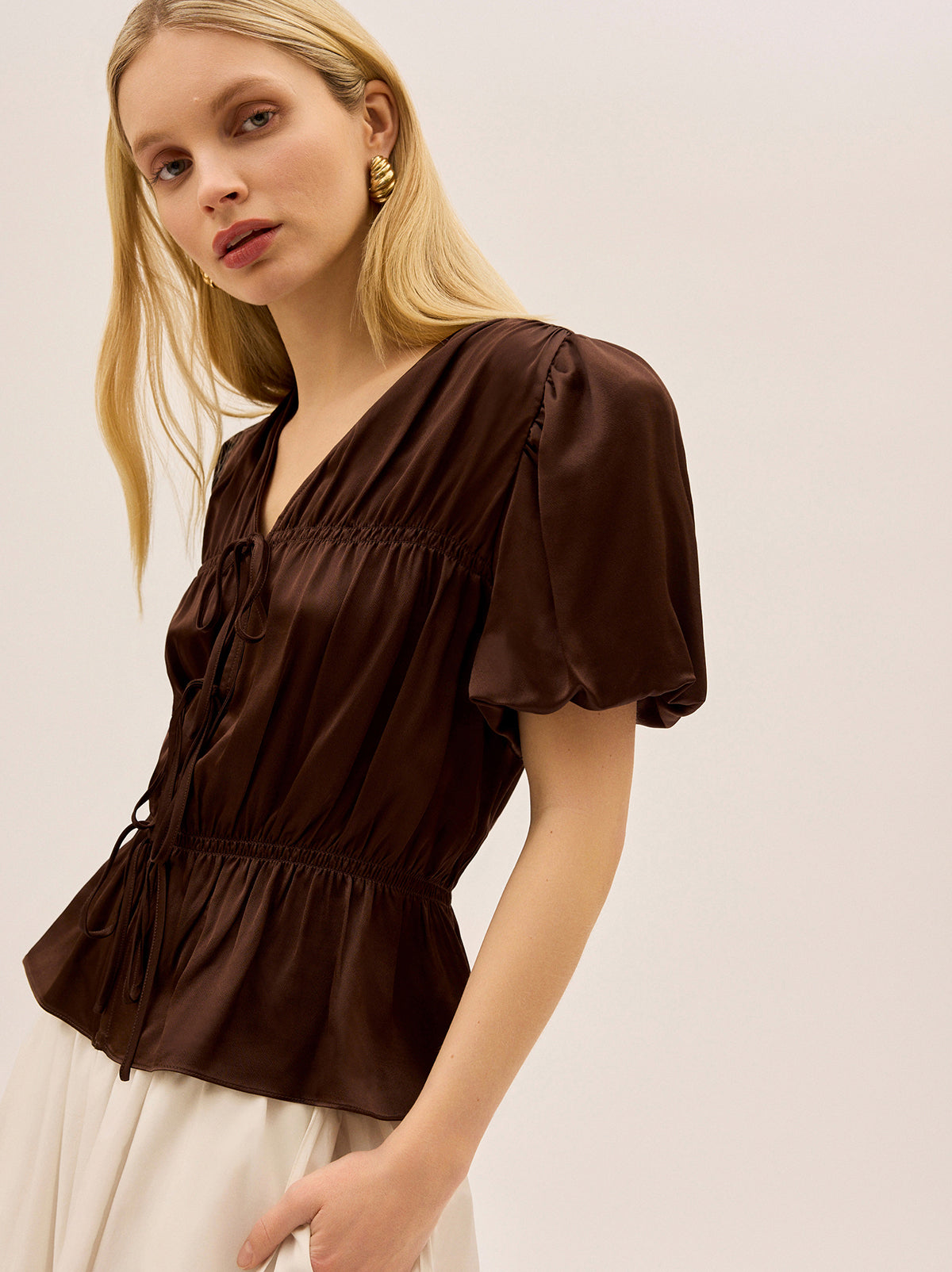 Emma Chocolate Satin Top