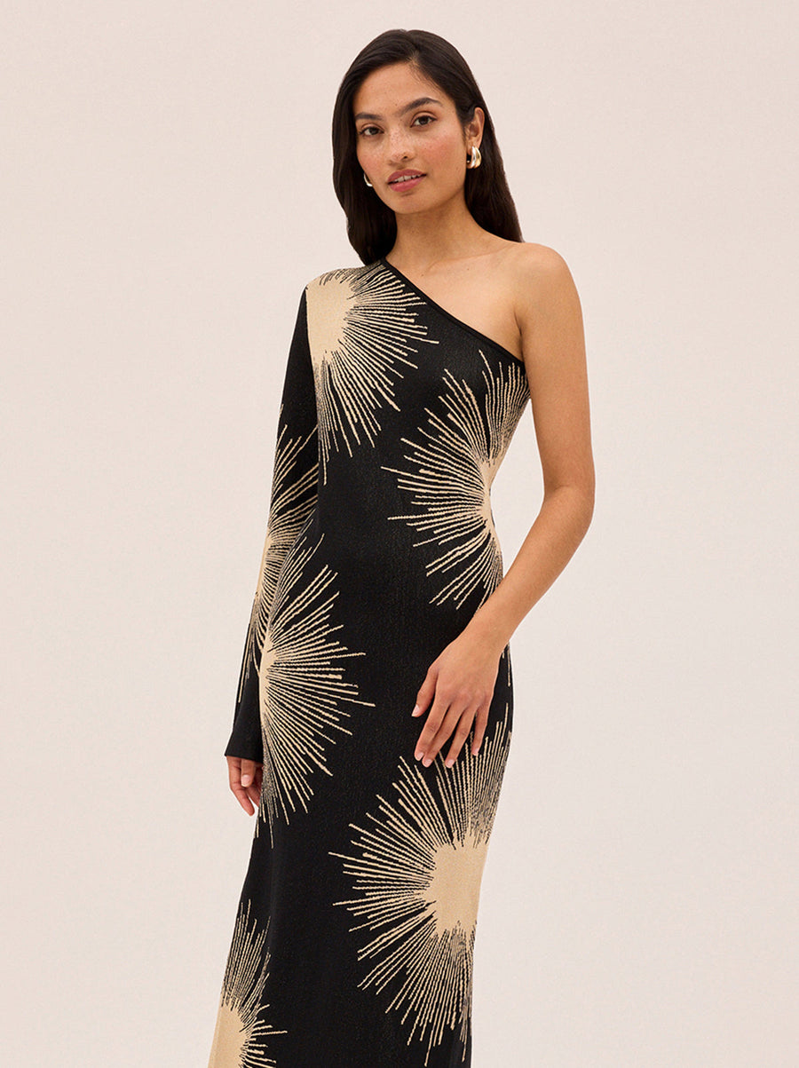Esme Sunburst Lurex One Shoulder Dress