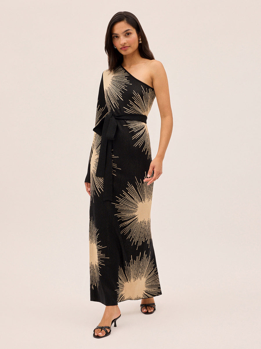 Esme Sunburst Lurex One Shoulder Dress