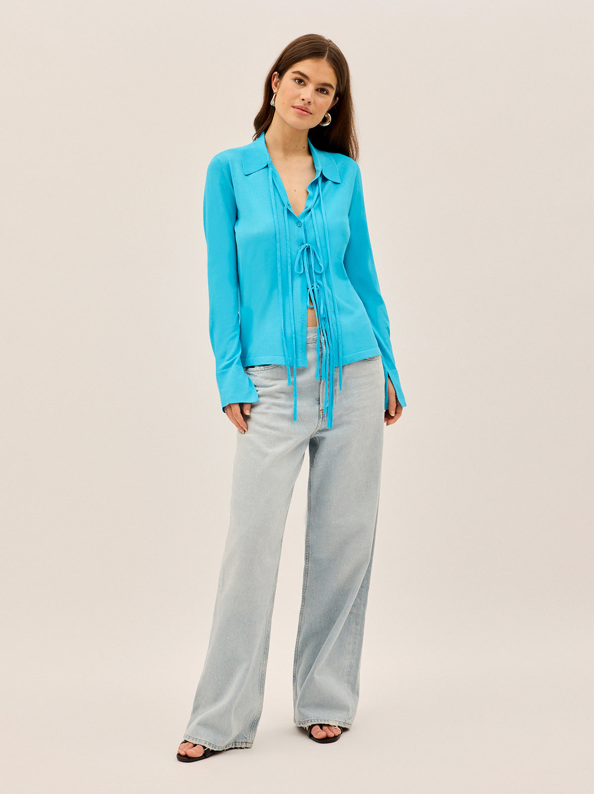 Farrah Turquoise Tie Front Knit Top