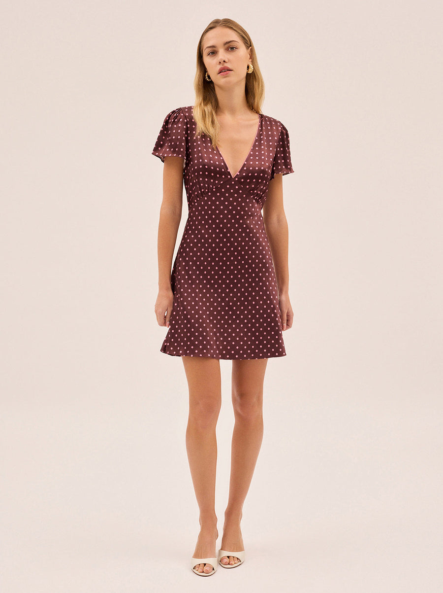 Florence Brown Pin Dot Print Dress
