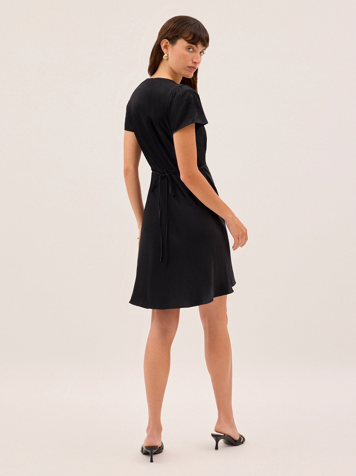 Florence Embroidered Black Satin Mini Dress