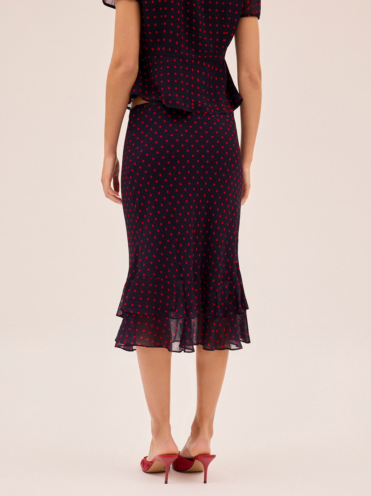 Freya Navy Pin Dot Print Skirt