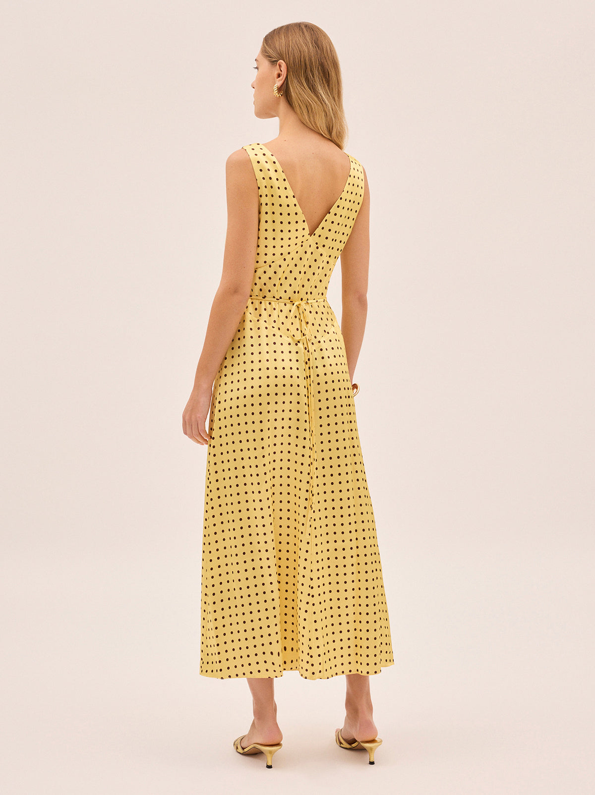 Gaia Yellow Pin Dot Print Dress