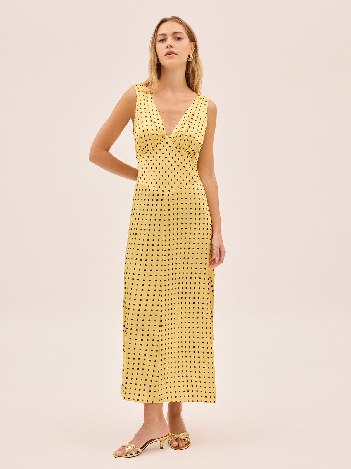 Gaia Yellow Pin Dot Print Dress