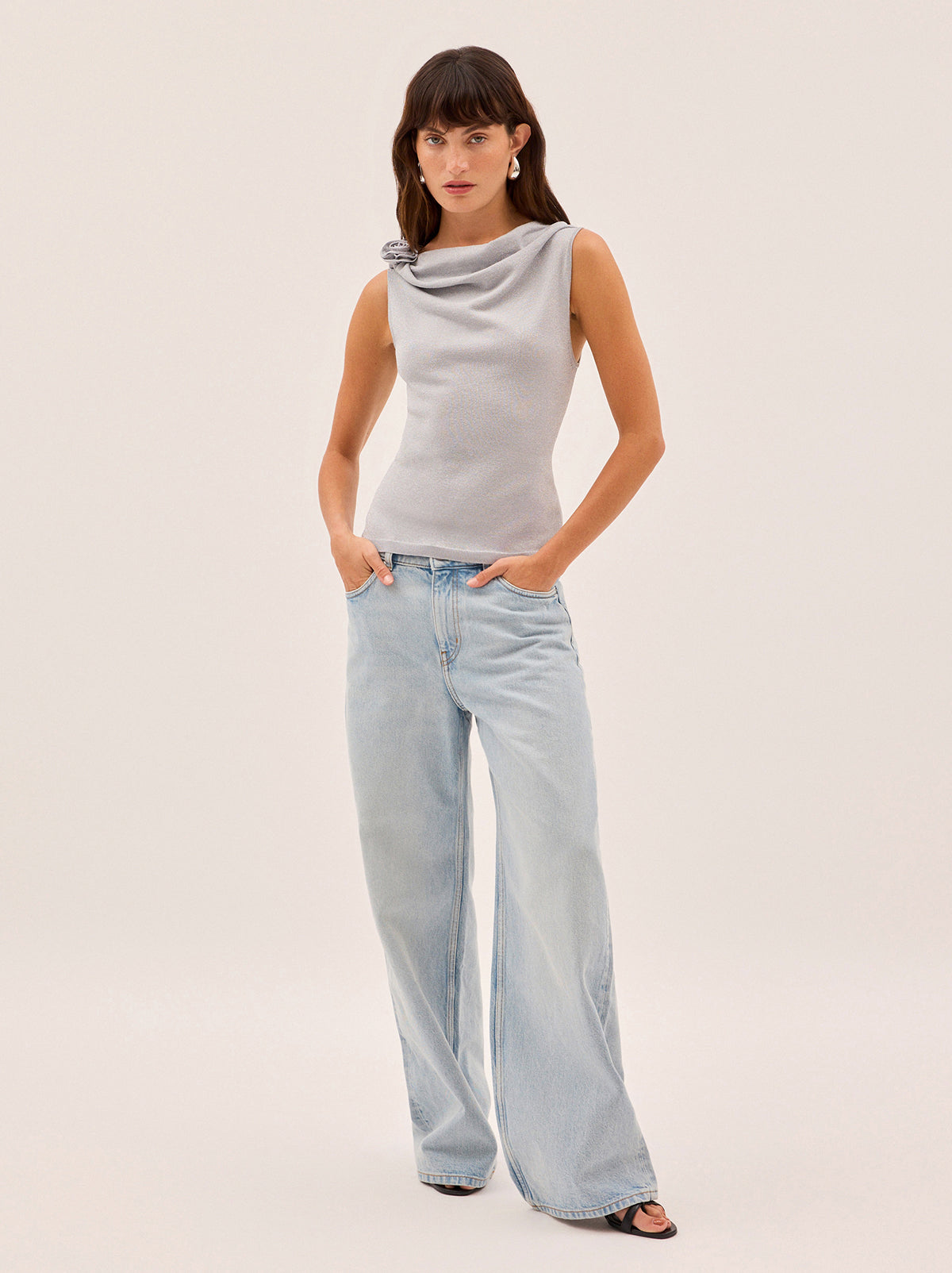 Genevive Silver Knit Top